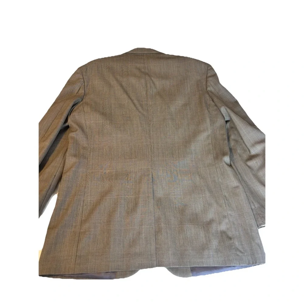 LANDS END Brown Windowpane Wool 2Pc SUIT‎ 44L Pleated Front Pants 36x30